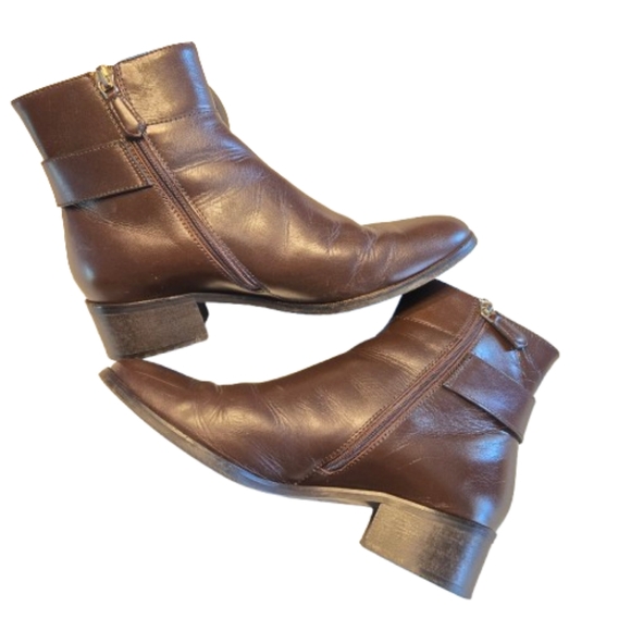 L.K. Bennett London Brown Leather Ankle Bootie Size 37.5 - Picture 1 of 14